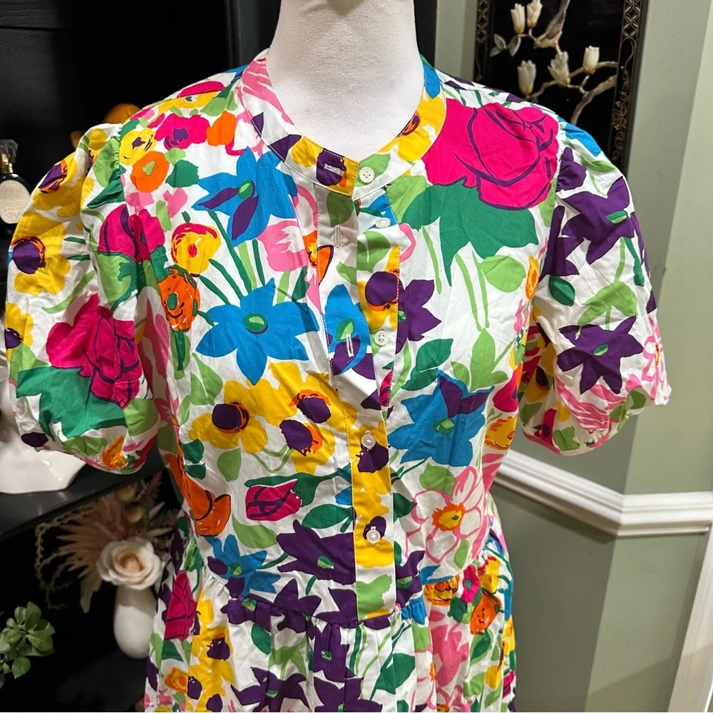 J.Crew Bold Floral Cotton Mini Dress (Size 8) - Picture 3 of 13